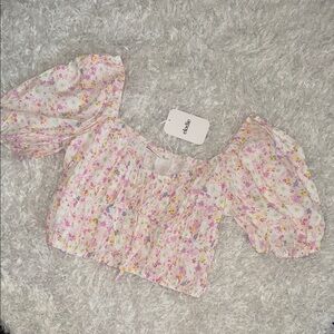 Elodie Chic Multicolor Floral Puff Sleeve Top size large nwt